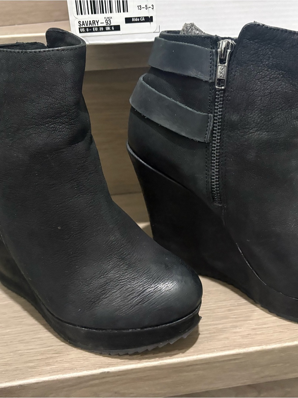 Aldo Black Wedge Ankle Boots with Decorative Straps
